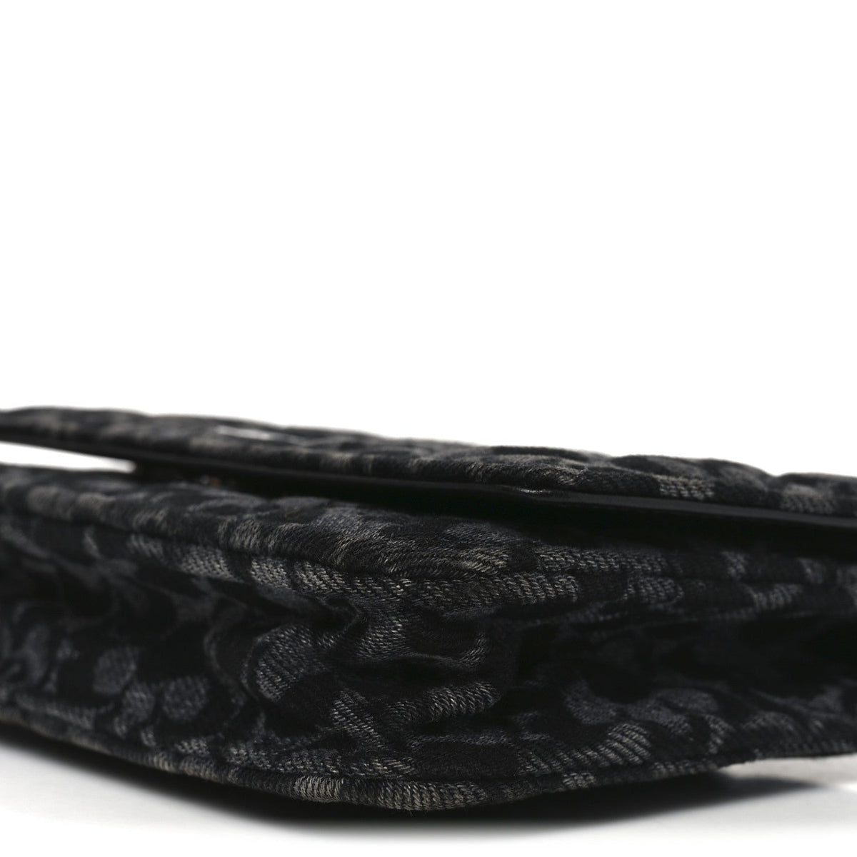 Printed Denim Quilted Flower Wallet On Chain WOC Black