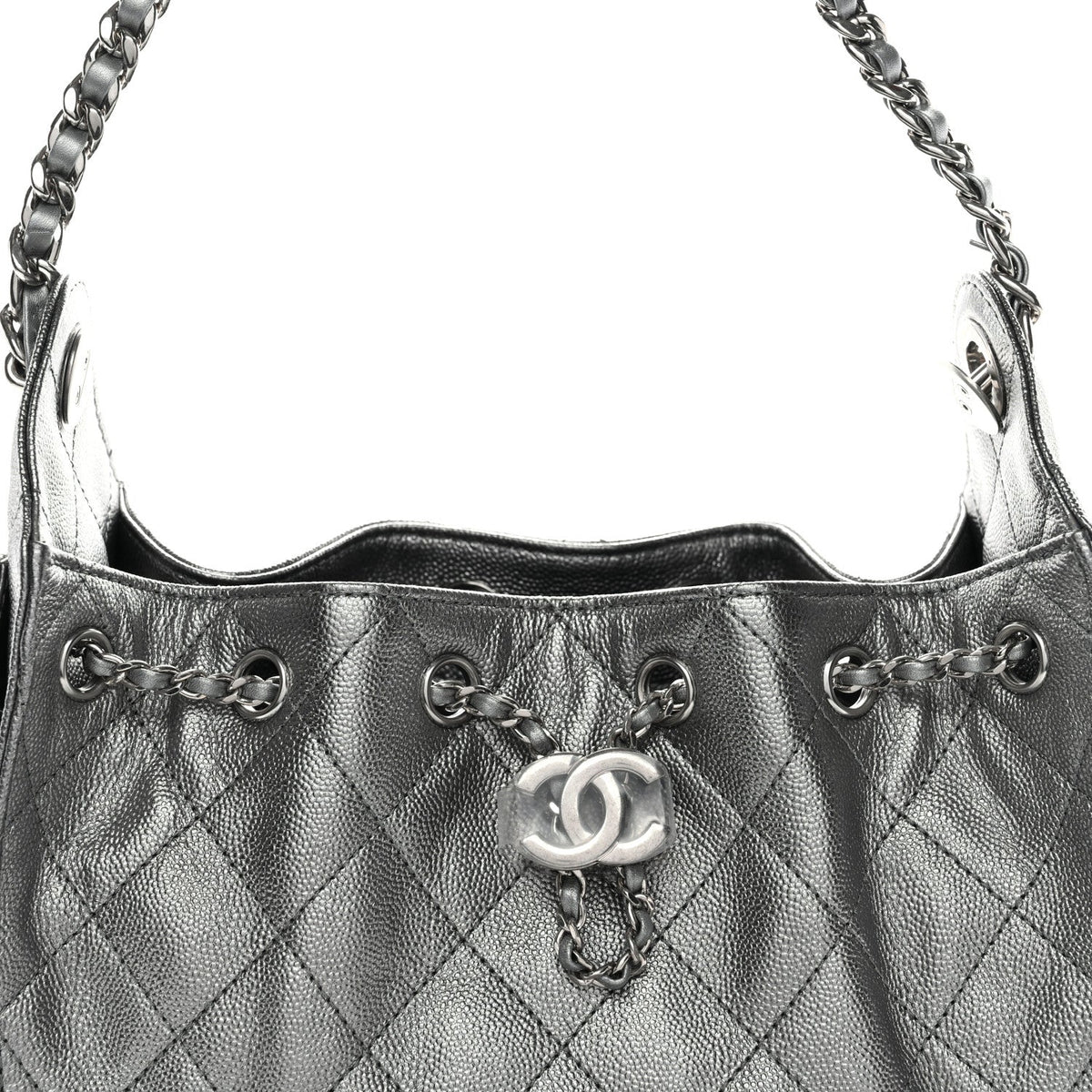 Metallic Caviar Quilted Mini Chanel 25 Handbag Anthracite