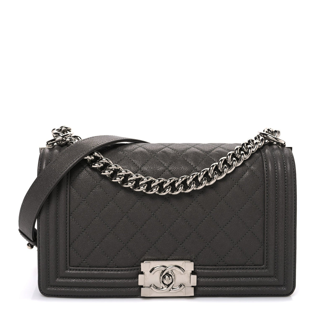 Caviar Quilted Medium Boy Flap Dark Grey