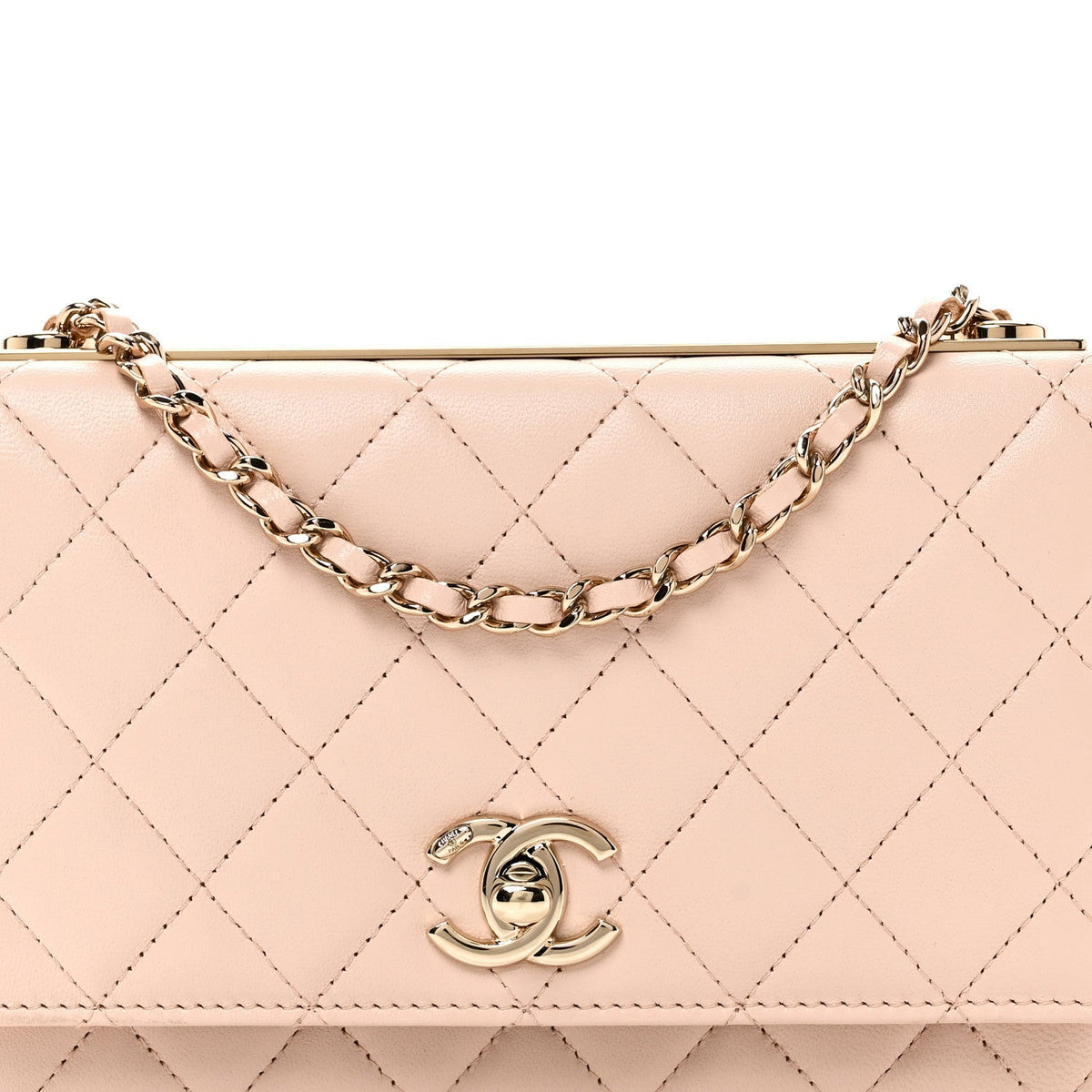 Lambskin Quilted Trendy CC Wallet On Chain WOC Light Beige