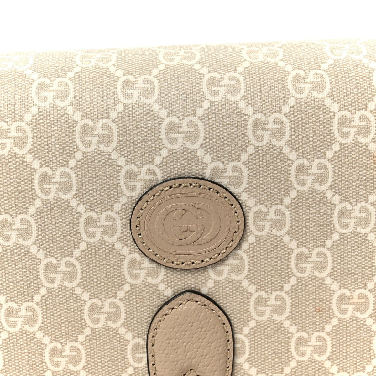 GG Supreme Monogram Textured Dollar Calfskin Mini Retro Interlocking G Flap Shoulder Bag Beige Mystic White Oatmeal