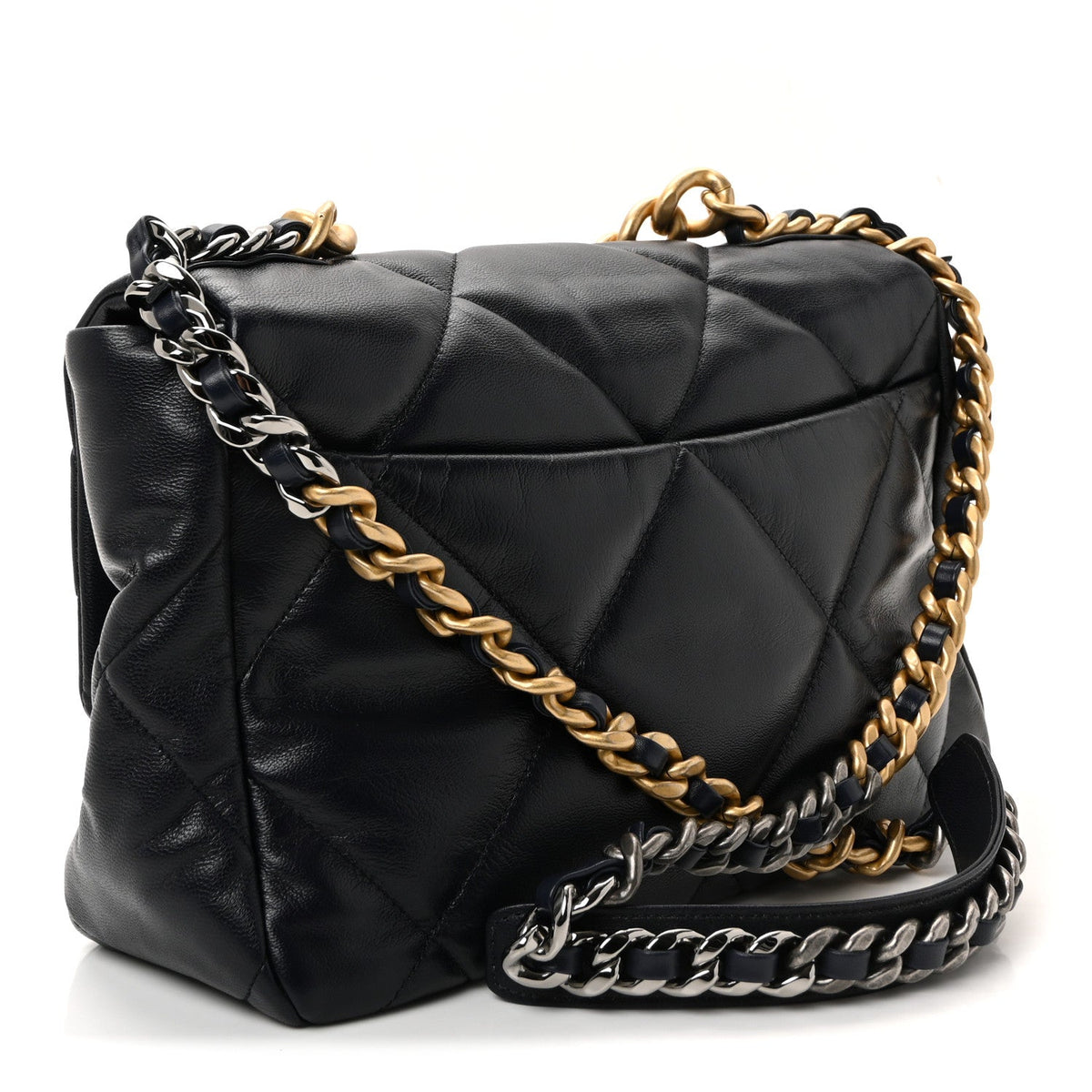 Goatskin Quilted Large Chanel 19 Flap Navy Blue