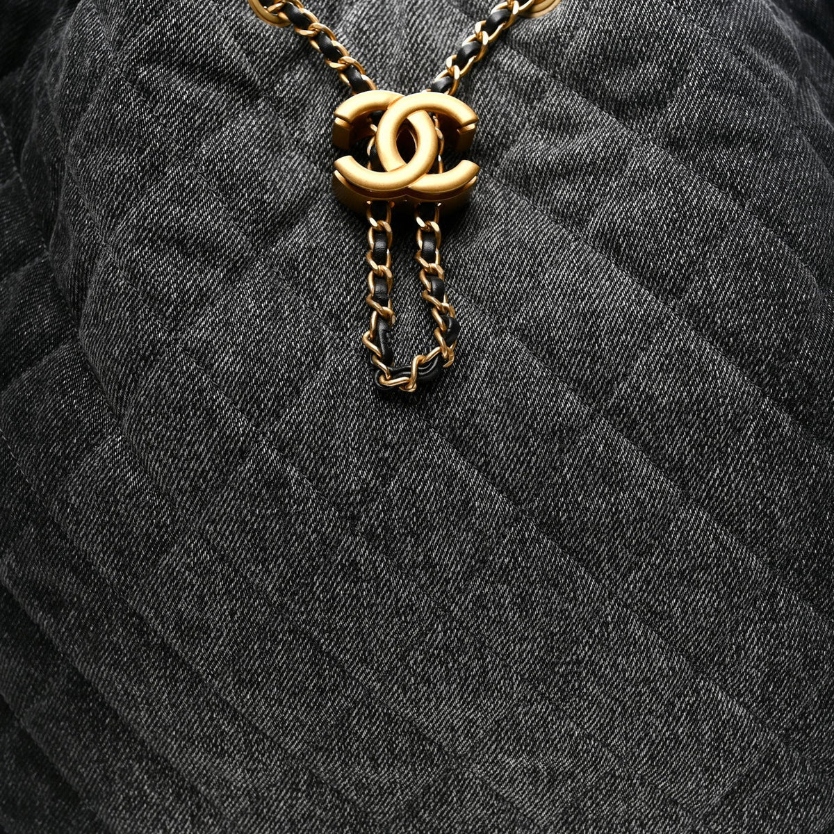 Washed Denim Quilted Large Chanel 25 Handbag Black