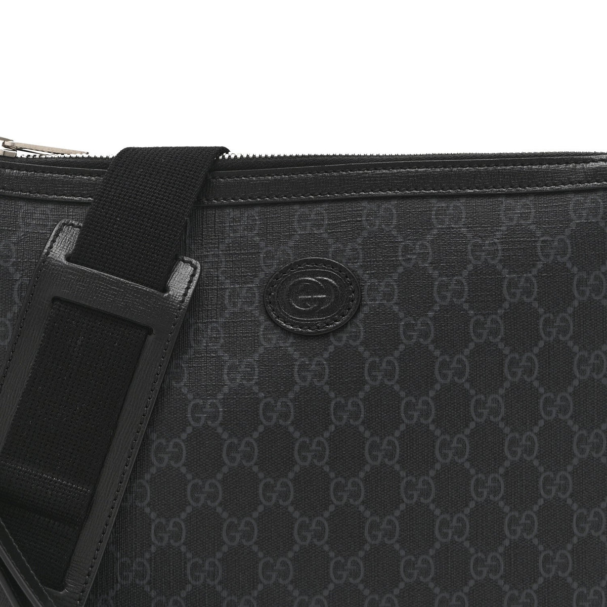 GG Supreme Monogram Azalea Calfskin Retro Interlocking G Wristlet Messenger Bag Black