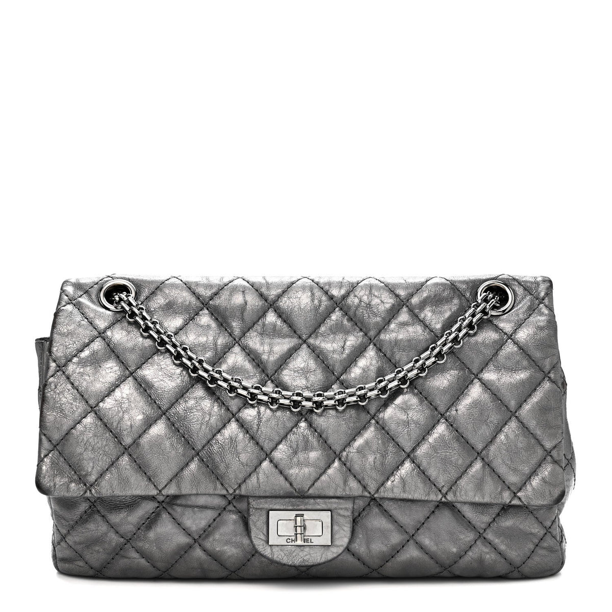 Metallic Aged Calfskin Quilted 2.55 Reissue 226 Flap Dark Silver