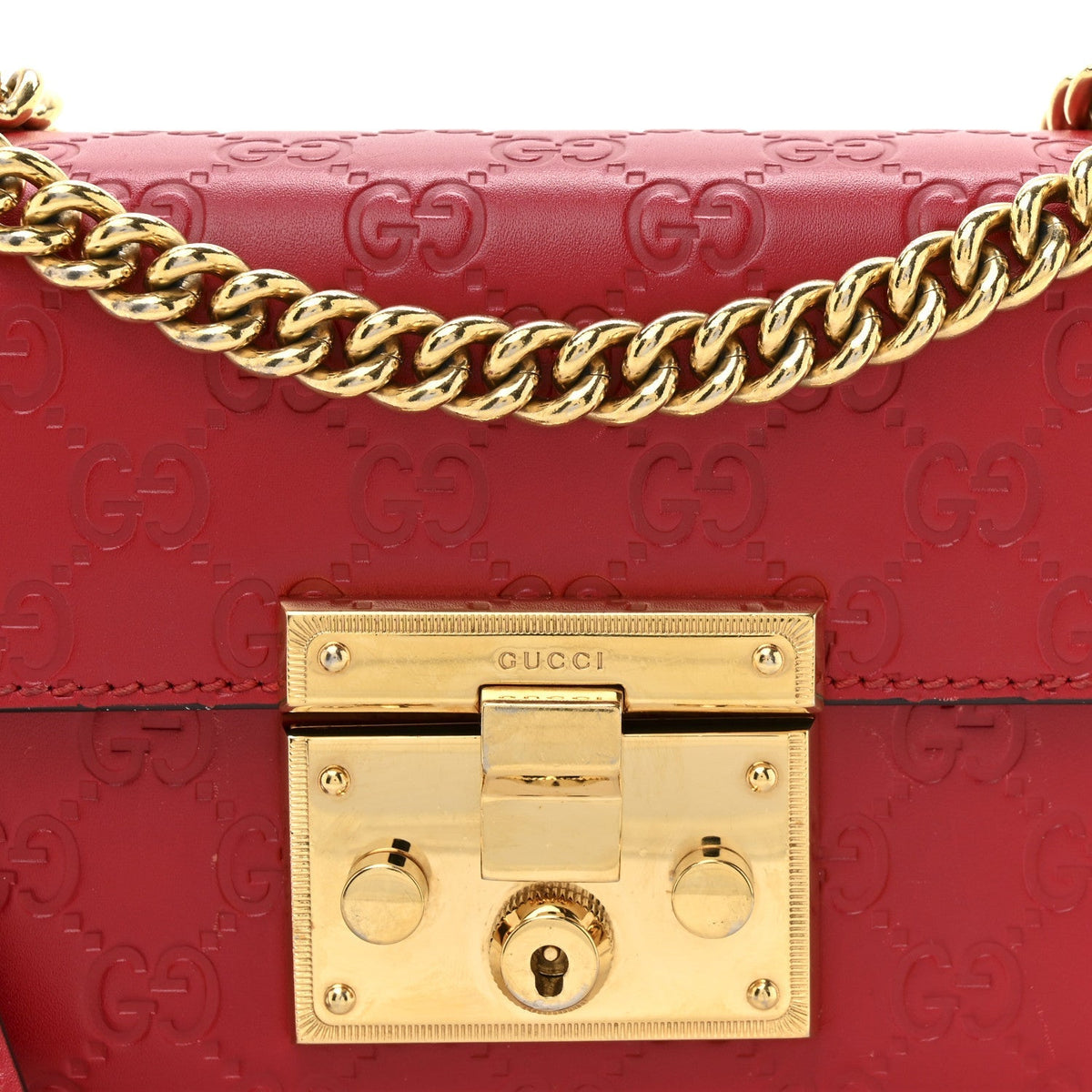 Guccissima Small Padlock Shoulder Bag Hibiscus Red