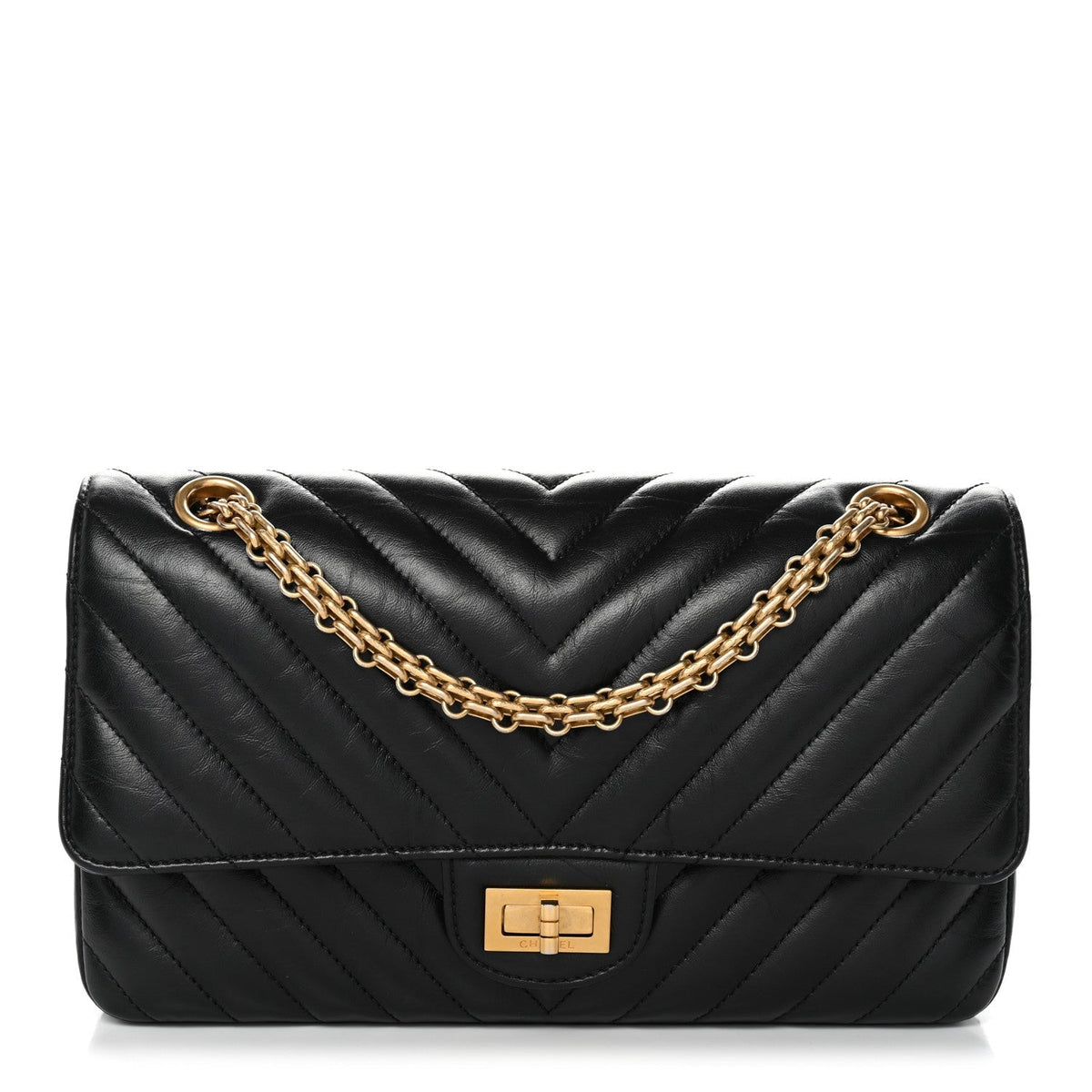 Aged Calfskin Chevron Quilted 2.55 Reissue 225 Flap Black