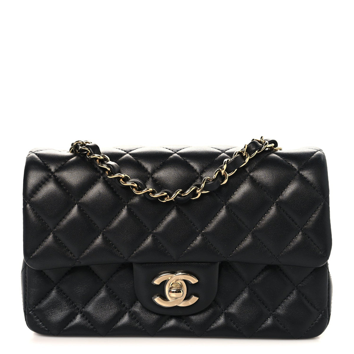 Lambskin Quilted Mini Rectangular Flap Black