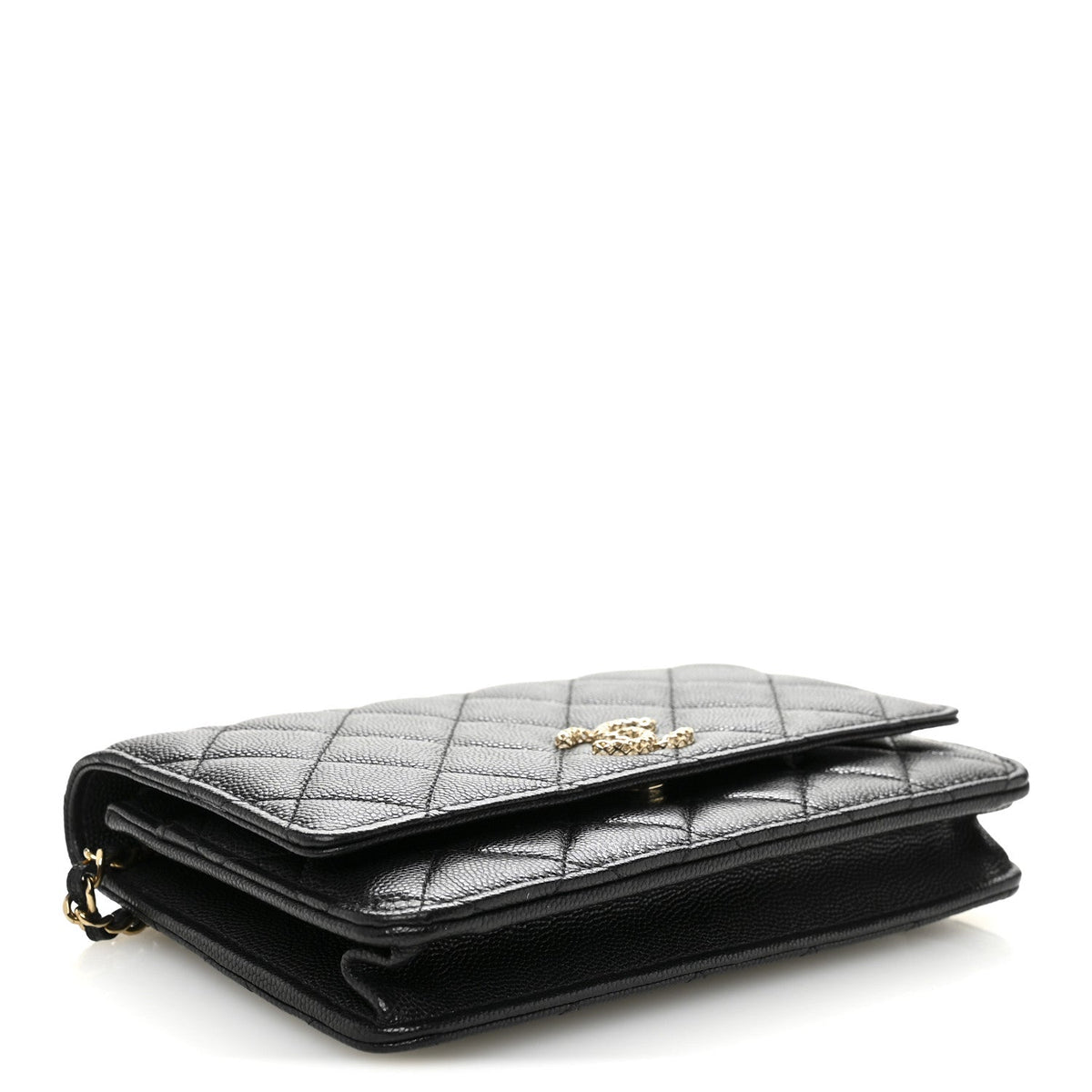 Caviar Quilted Perforated Metal CC Wallet On Chain WOC Black