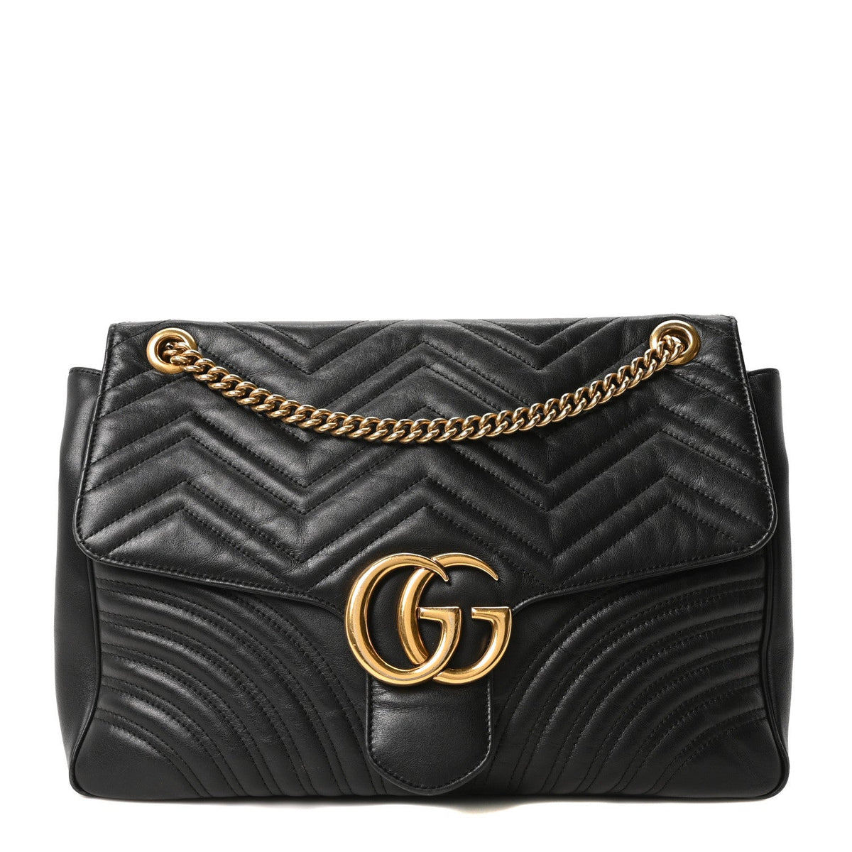 Calfskin Matelasse Large GG Marmont Shoulder Bag Black
