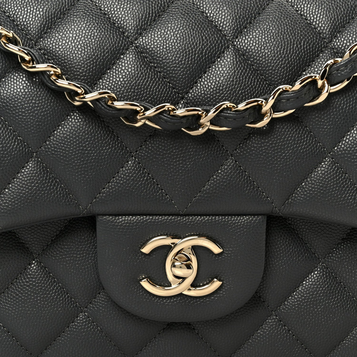 Caviar Quilted Jumbo Double Flap Dark Grey