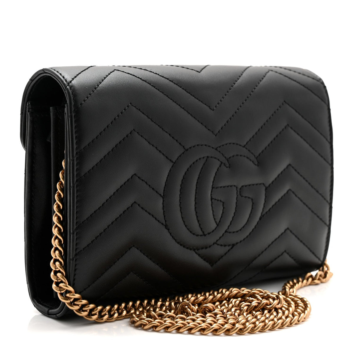 Calfskin Matelasse GG Marmont Chain Wallet Black