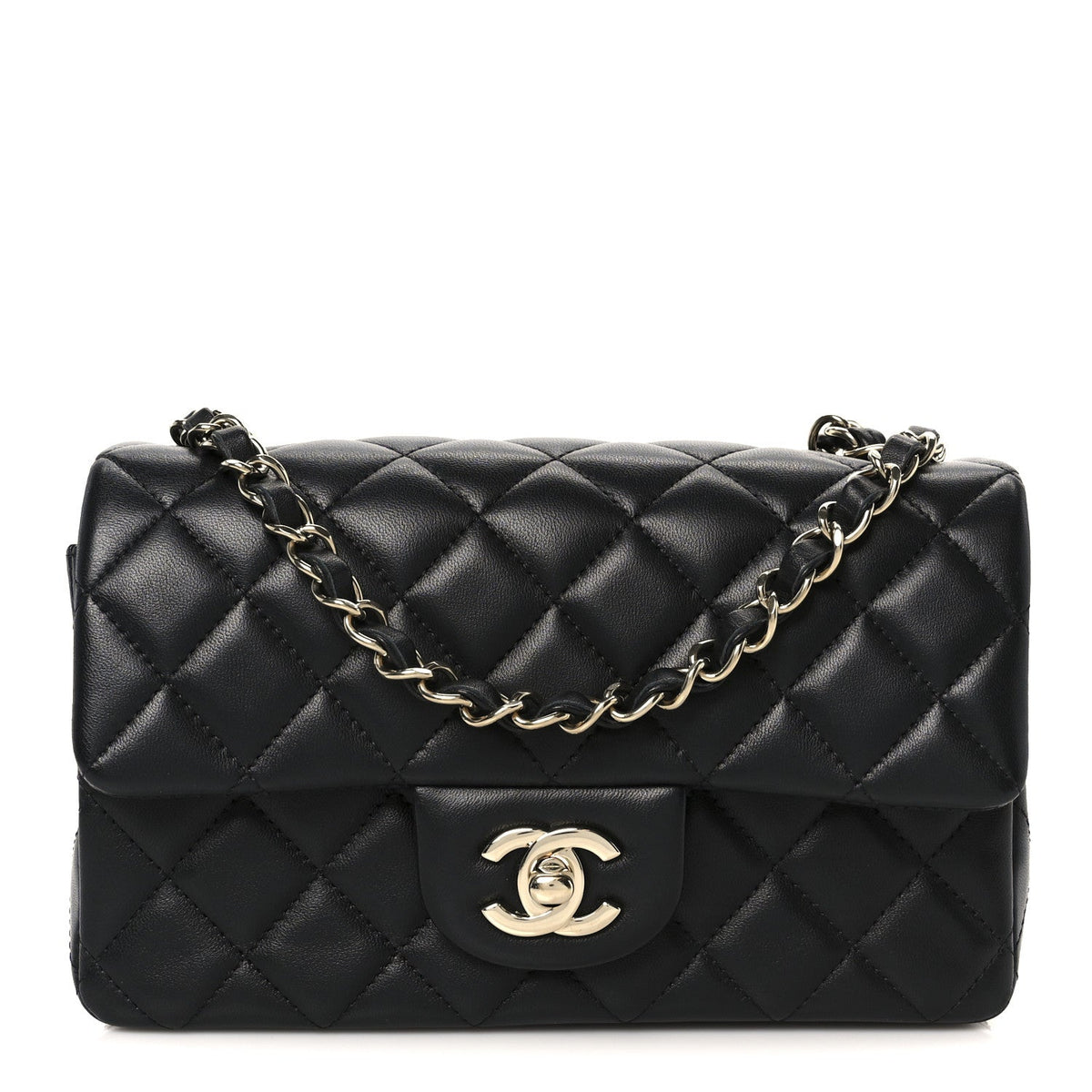 Lambskin Quilted Mini Rectangular Flap Black