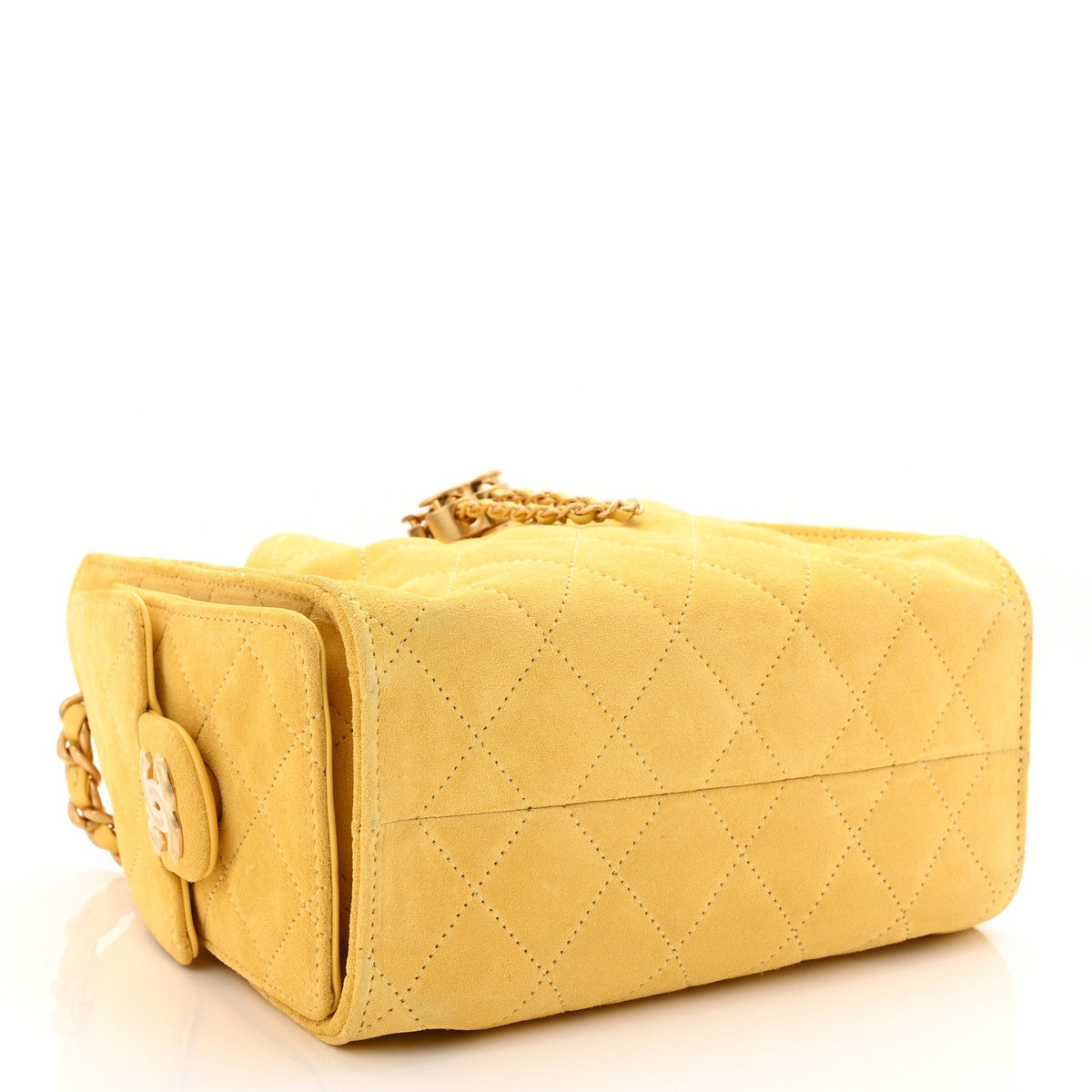 Suede Quilted Mini Chanel 25 Handbag Yellow