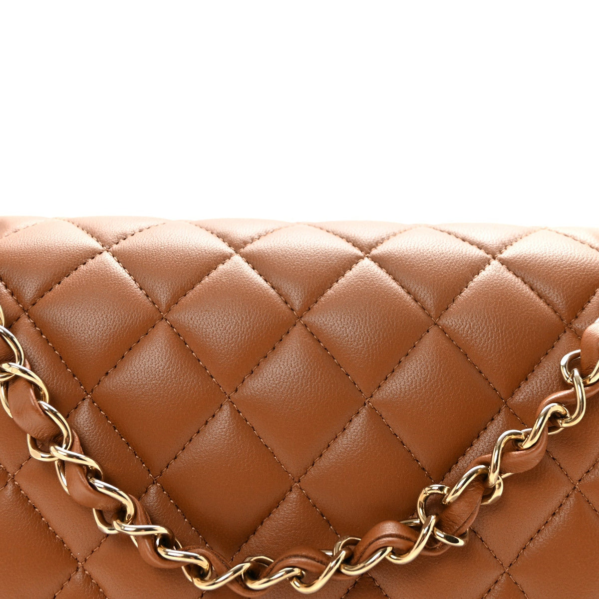 Lambskin Quilted Medium Double Flap Brown