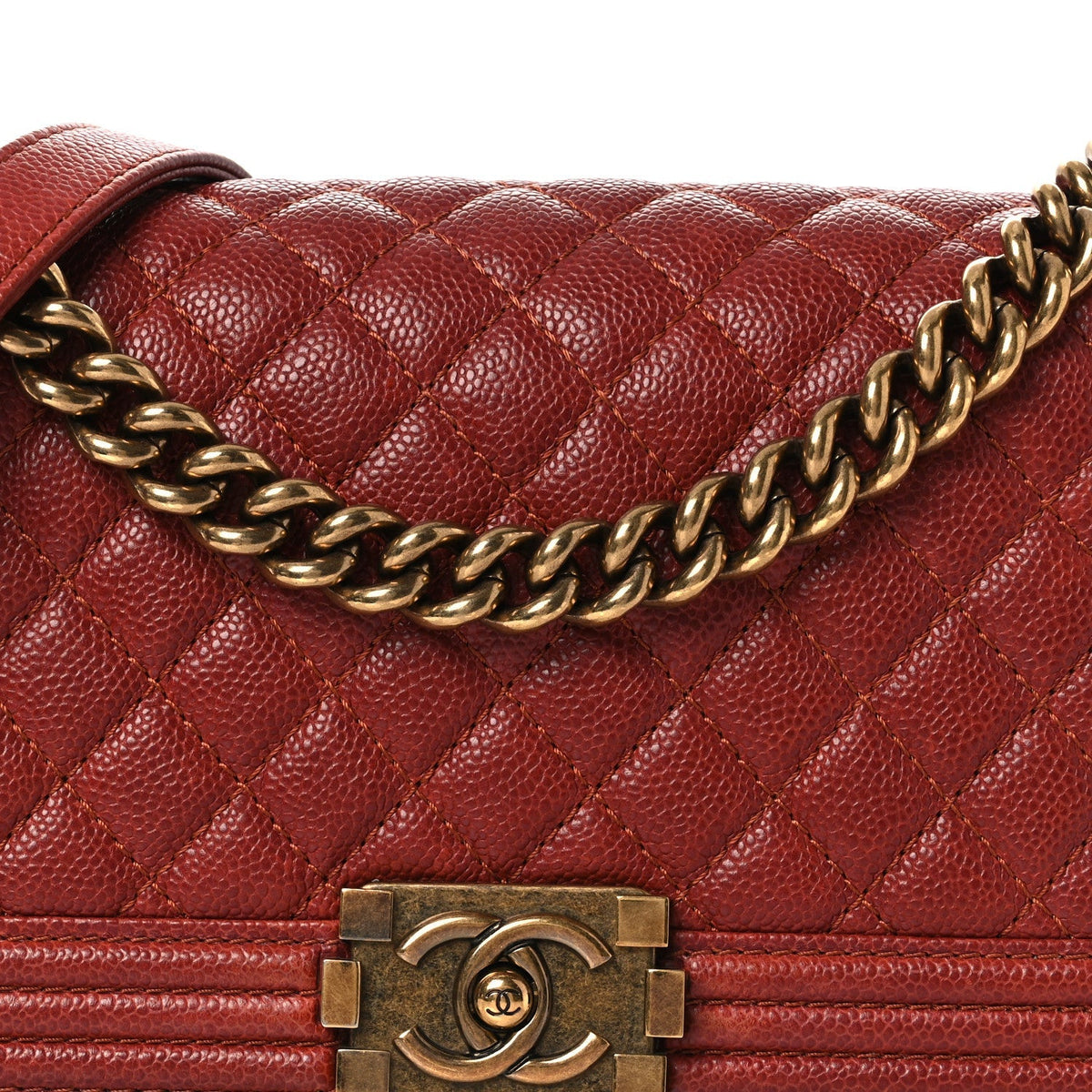 Caviar Quilted Medium Boy Flap Dark Red
