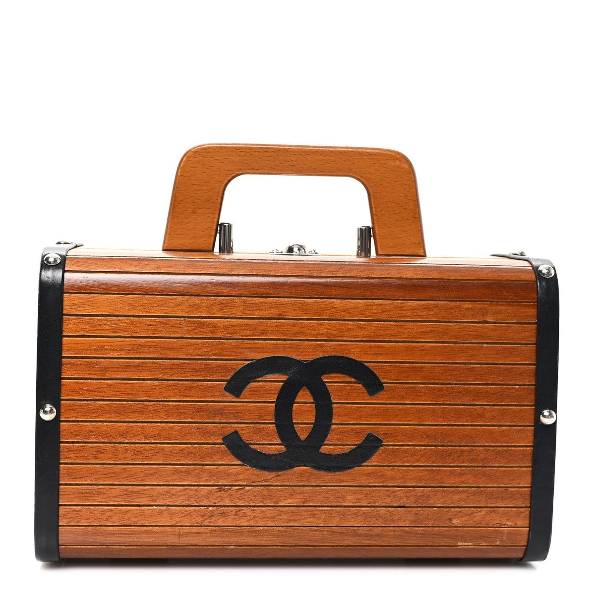 Wood Lambskin CC Vanity Case Brown Black