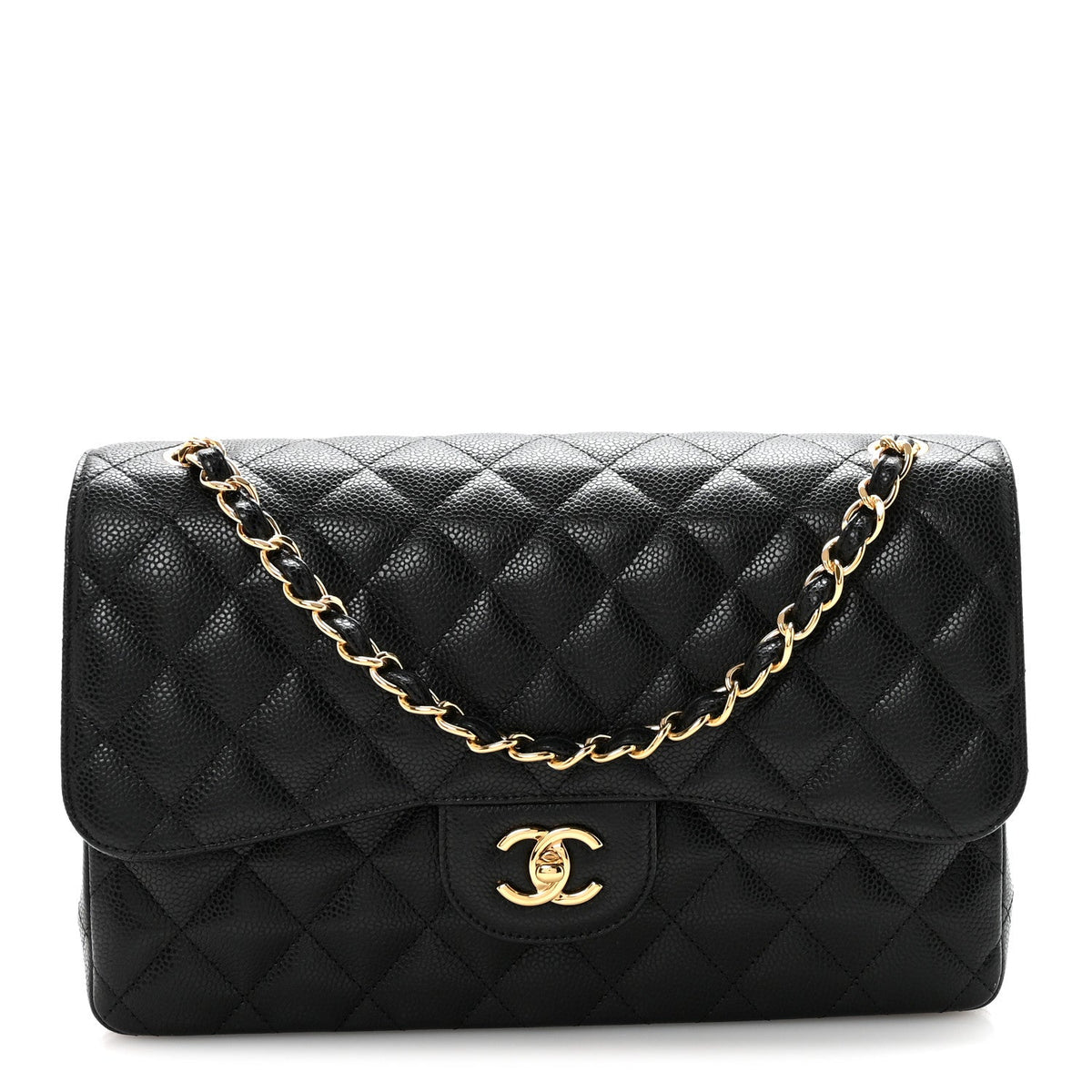 Caviar Quilted Jumbo Double Flap Black