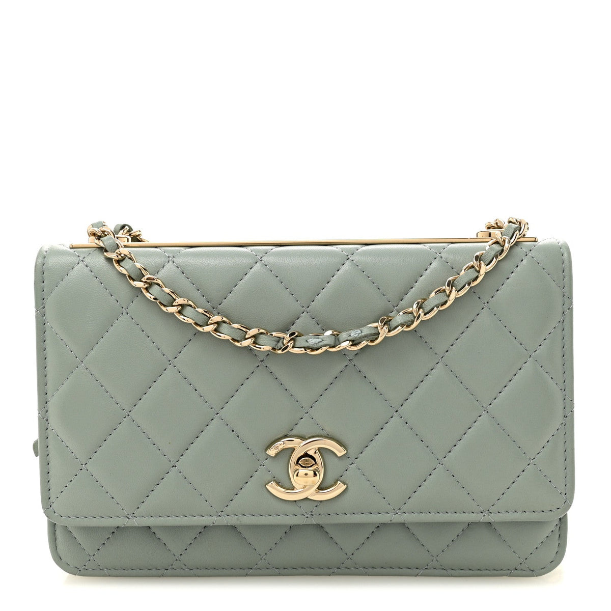 Lambskin Quilted Trendy CC Wallet On Chain WOC Grey