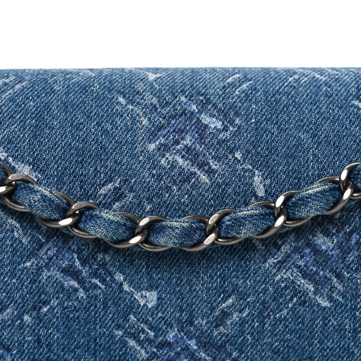 Denim Bleached Chain Medium Double Flap Blue