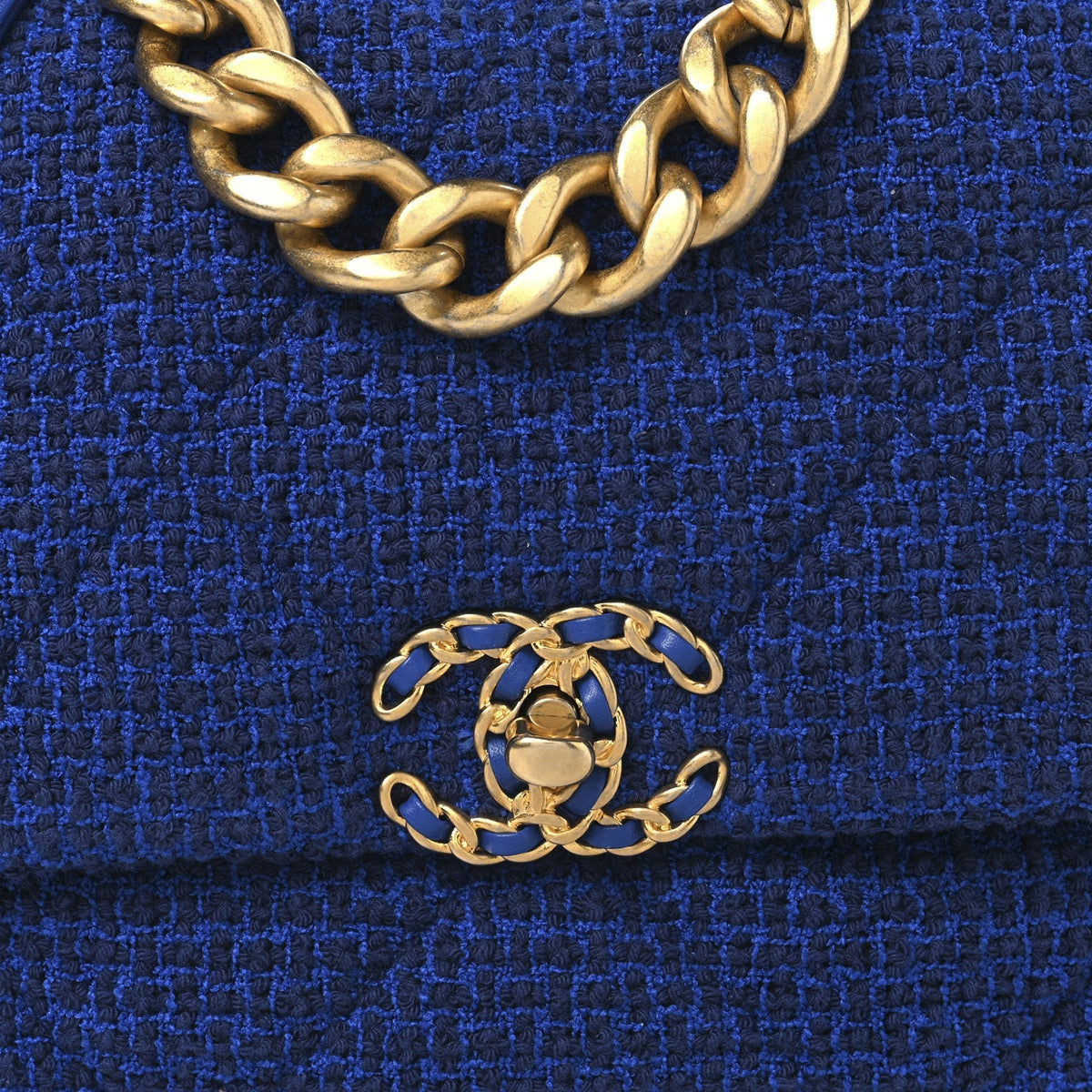 Tweed Quilted Large Chanel 19 Flap Blue