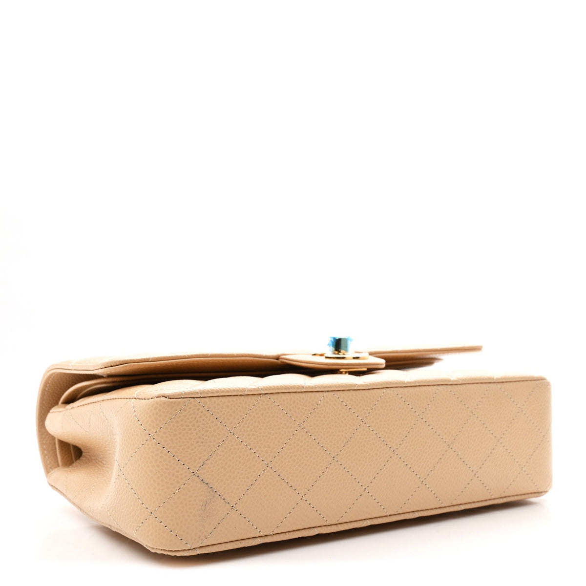 Caviar Quilted Medium Double Flap Beige