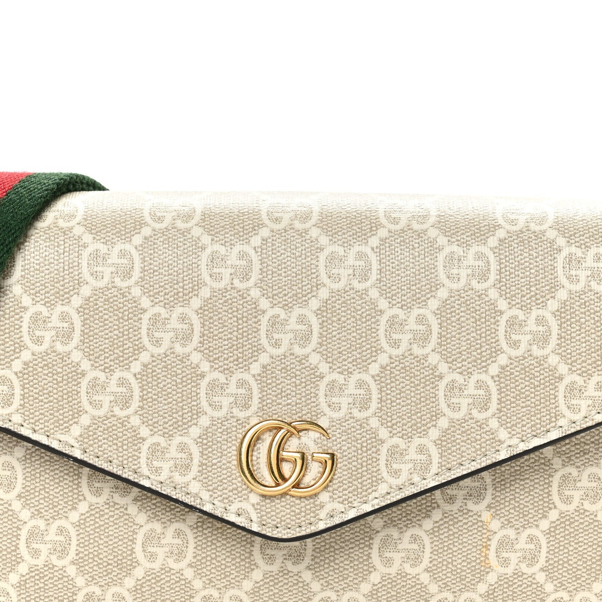 GG Supreme Monogram Textured Dollar Calfskin Web Mini Ophidia Envelope Shoulder Bag Beige Mystic White Oatmeal