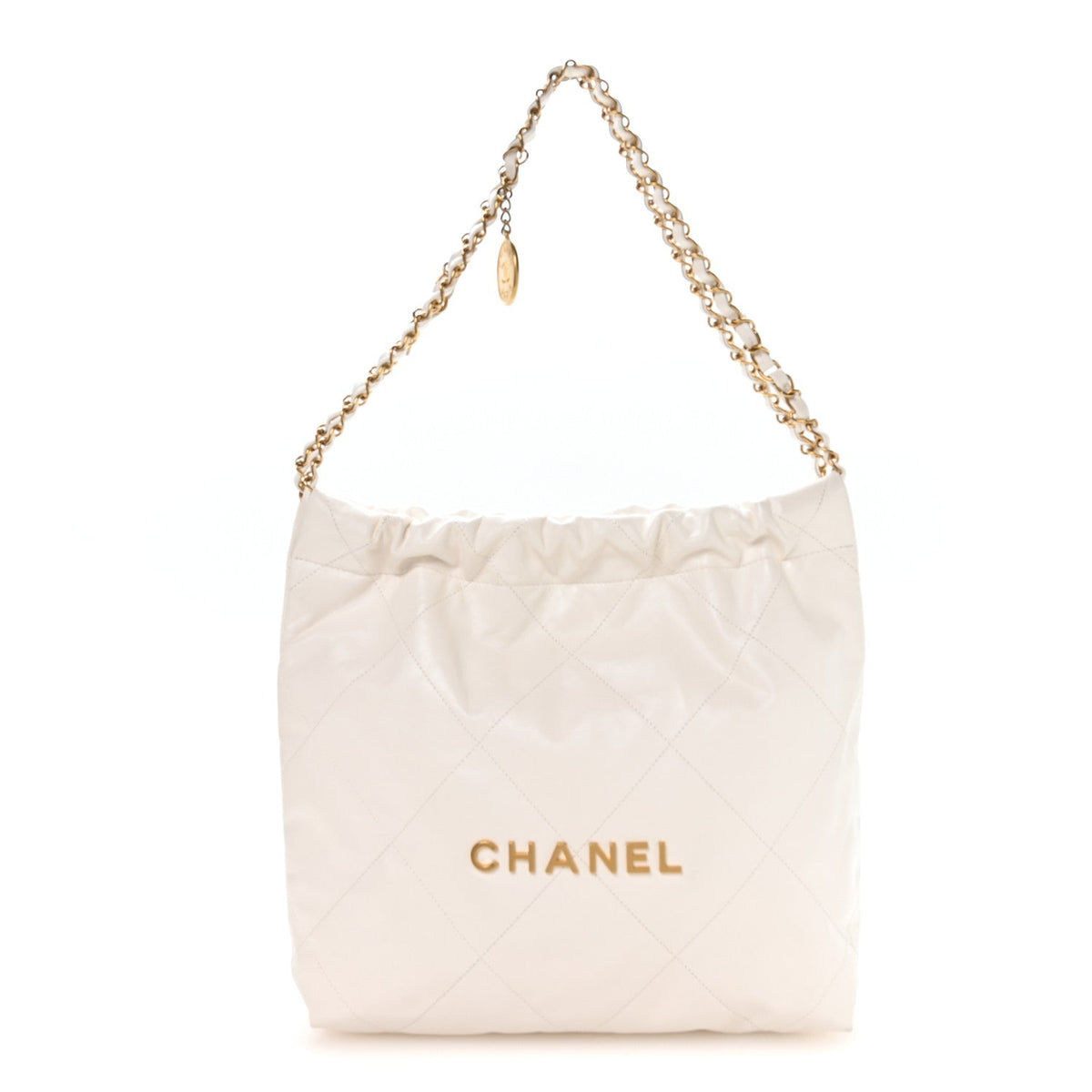 Shiny Calfskin Quilted Small Chanel 22 White