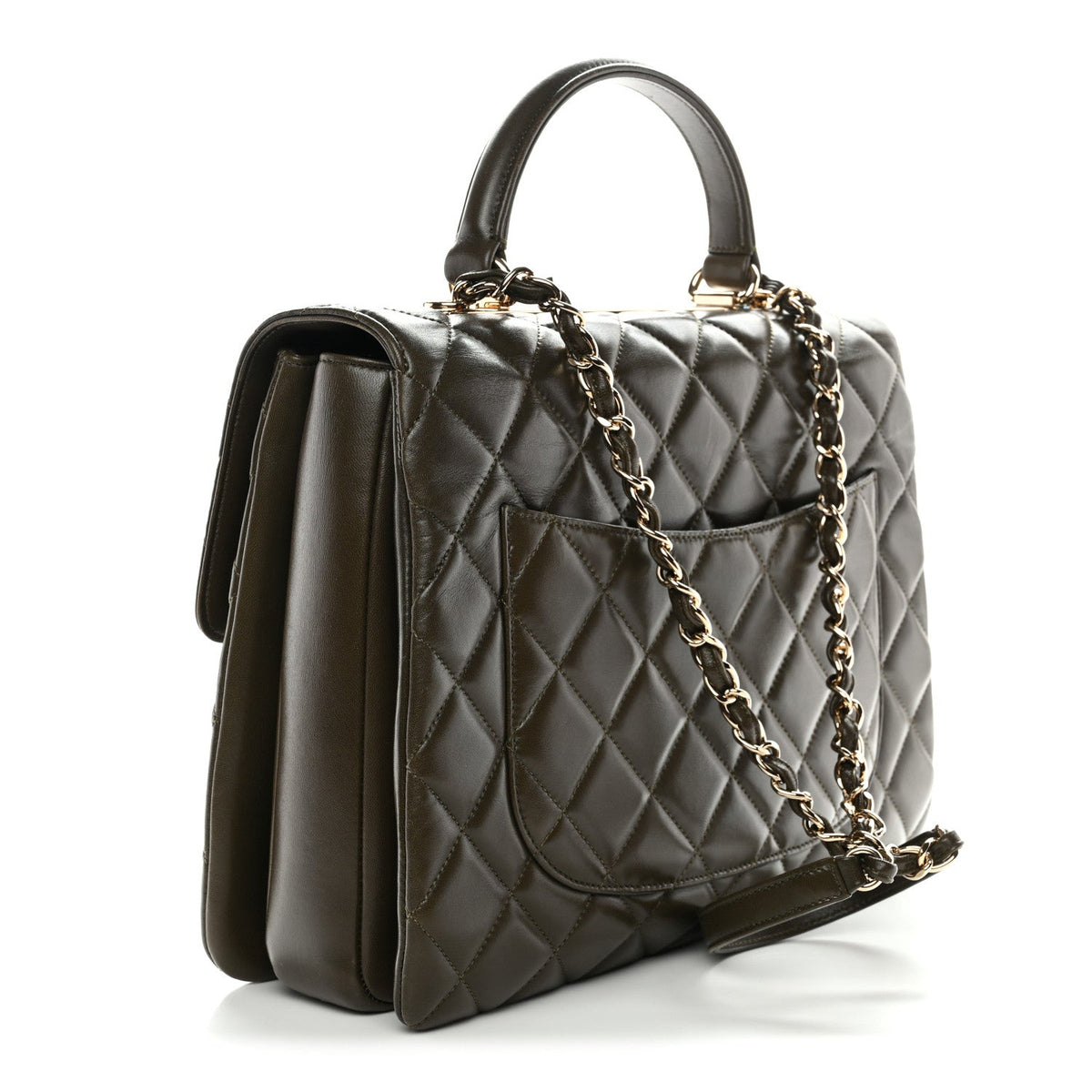 Lambskin Quilted Large Trendy CC Dual Handle Flap Bag Khaki