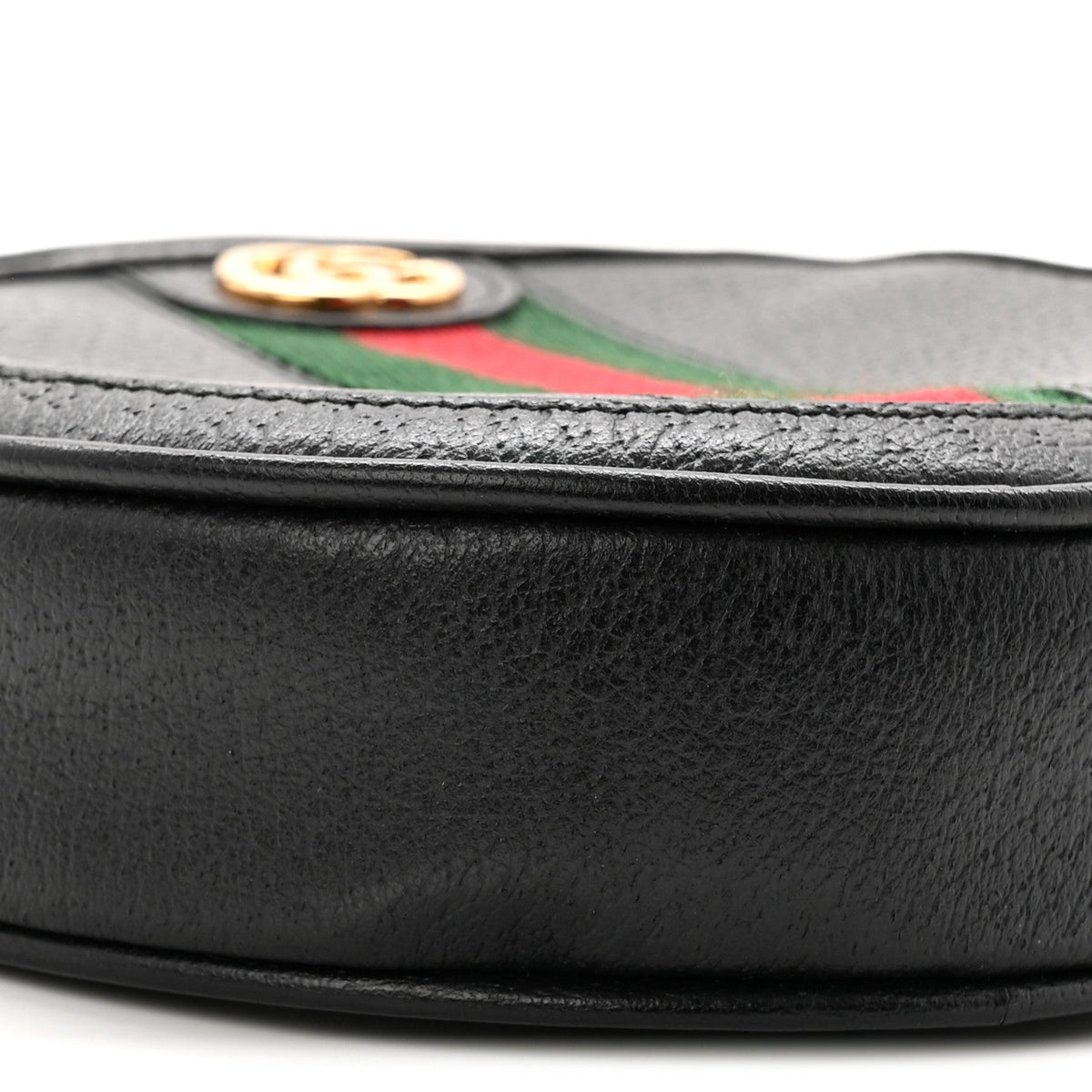 Textured Calfskin Web Ophidia Round Wrist Wallet Black