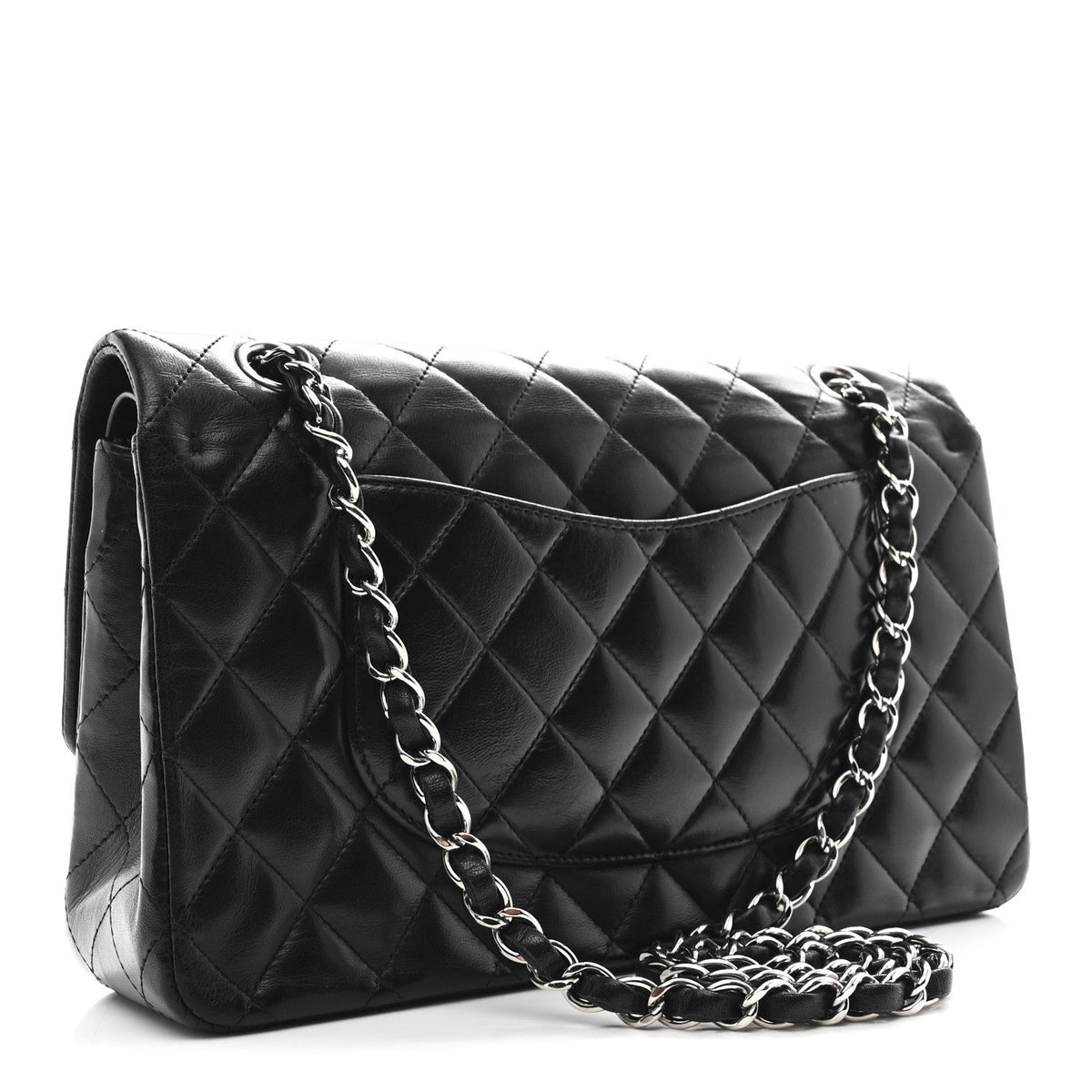 Lambskin Quilted Medium Double Flap Black