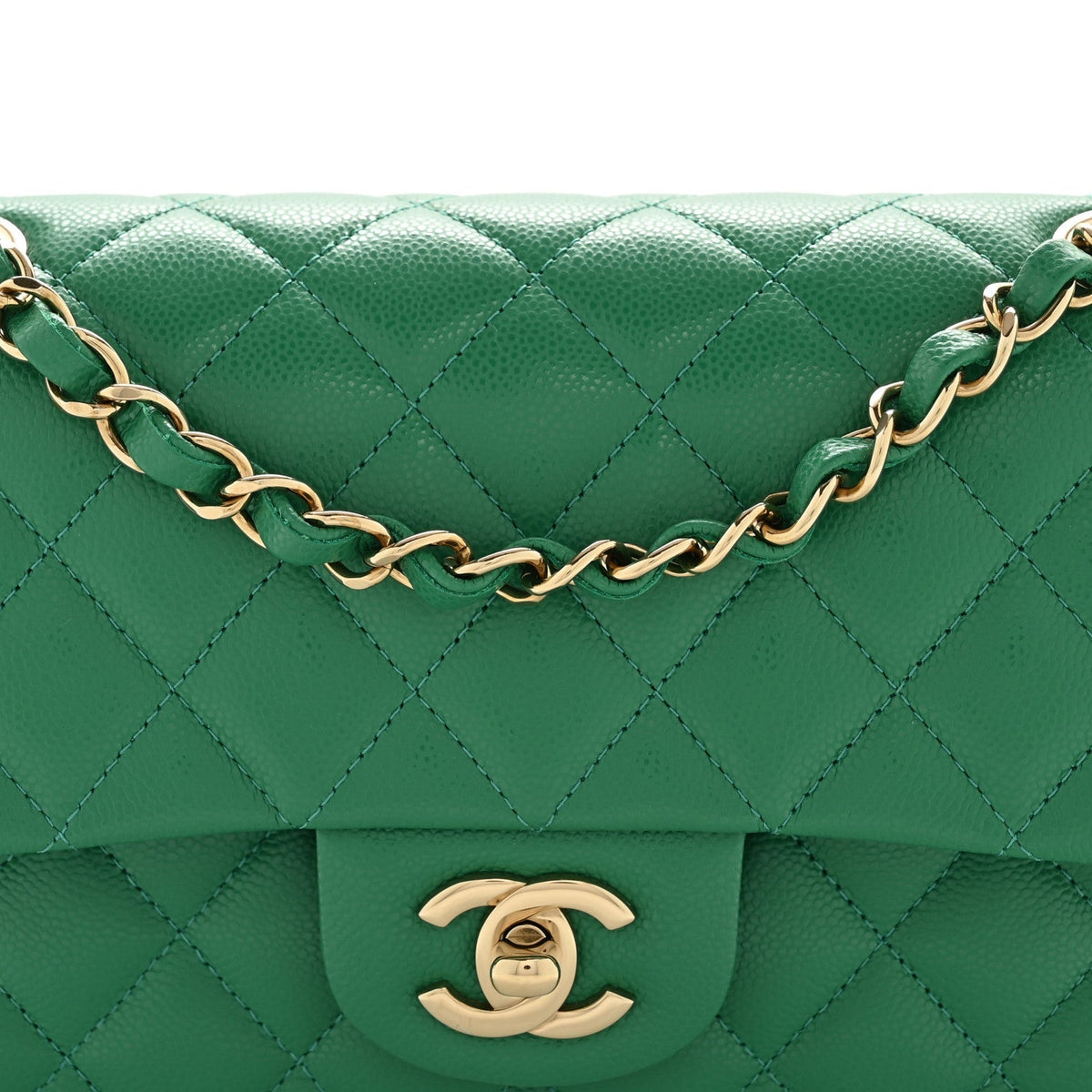 Caviar Quilted Small Double Flap Green