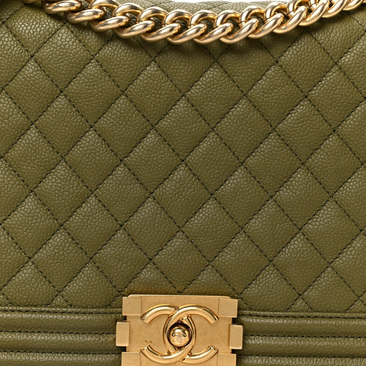 Caviar Quilted New Medium Boy Flap Khaki