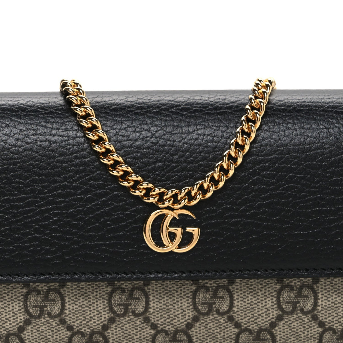 Dollar Calfskin GG Supreme Monogram Petite GG Marmont Wallet Chain Bag Black Beige Ebony