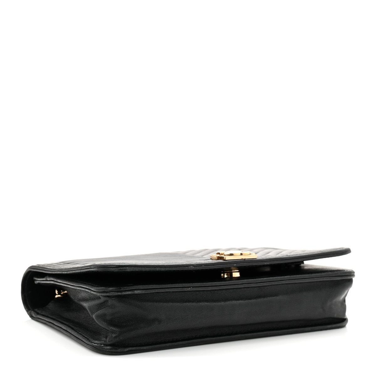 Lambskin Chevron Boy Wallet On Chain WOC Black