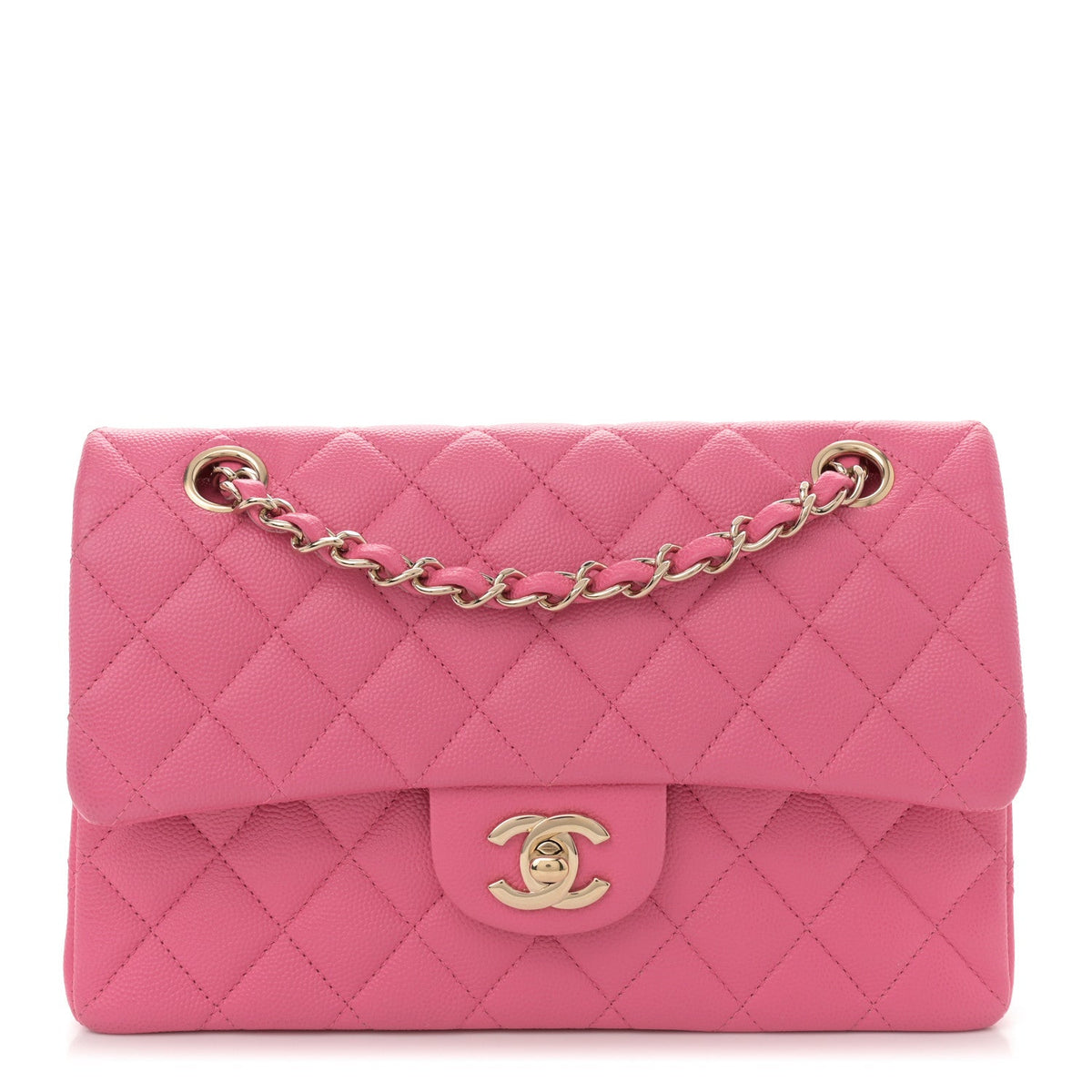 Caviar Quilted Small Double Flap Pink