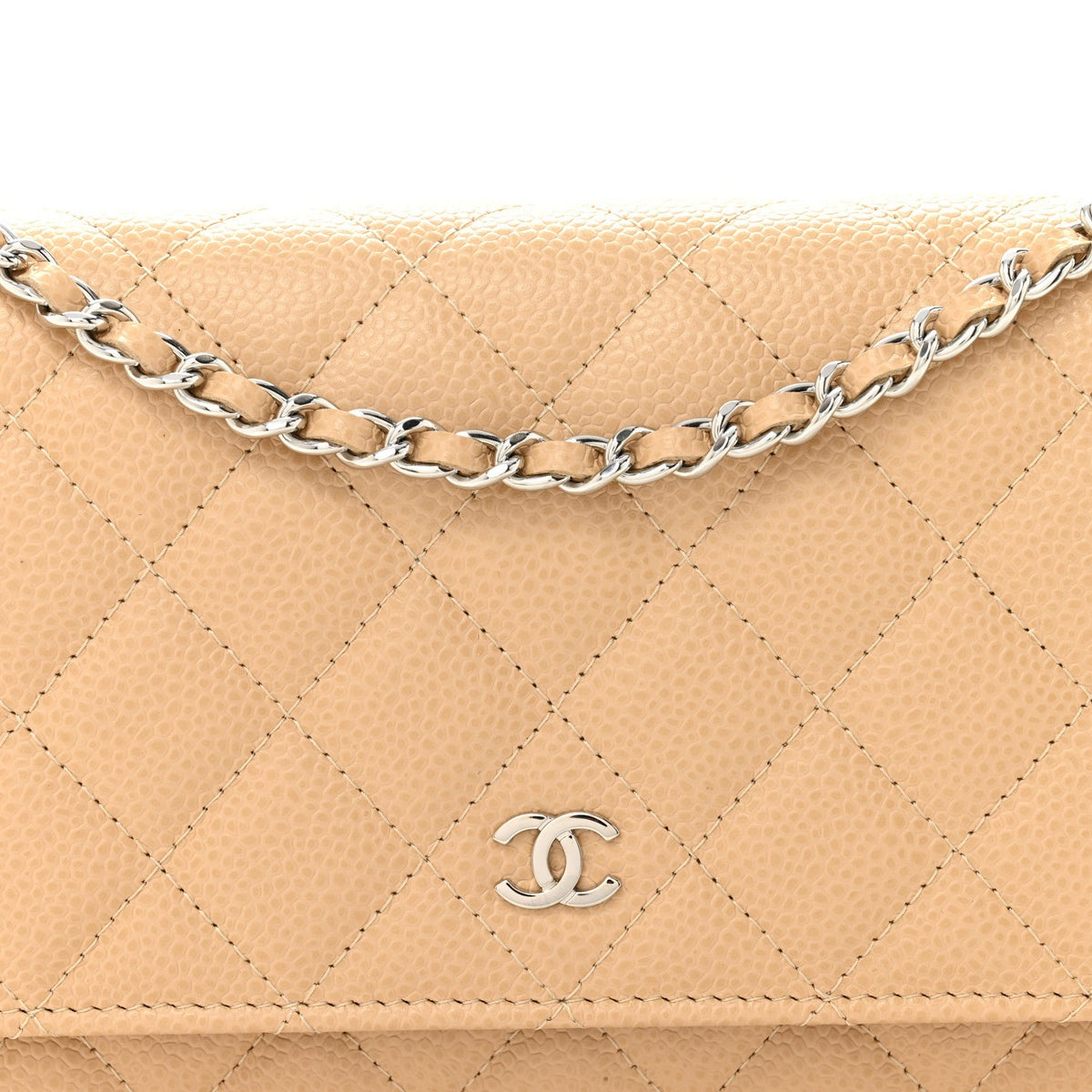 Caviar Quilted Wallet on Chain WOC Beige