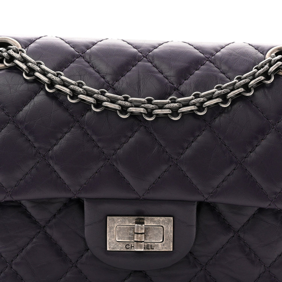 Aged Calfskin Quilted 2.55 Reissue Mini Flap Dark Purple