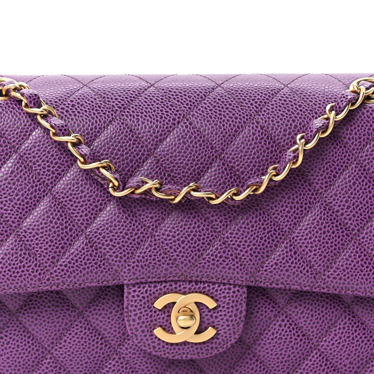 Caviar Quilted Medium Double Flap Purple
