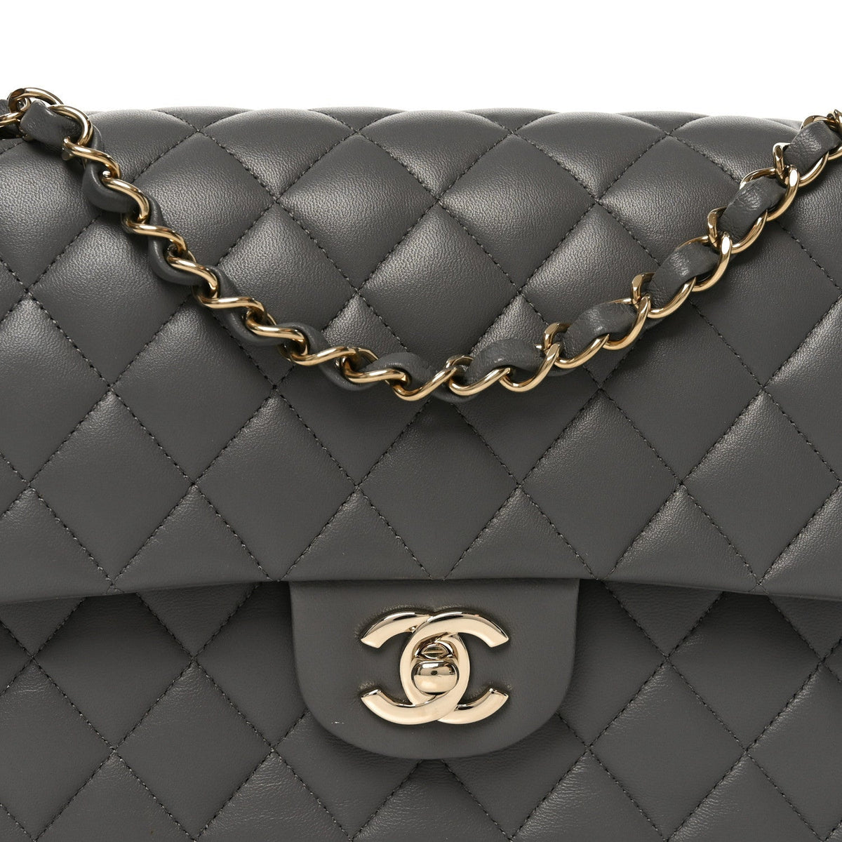 Lambskin Quilted Medium Double Flap Grey
