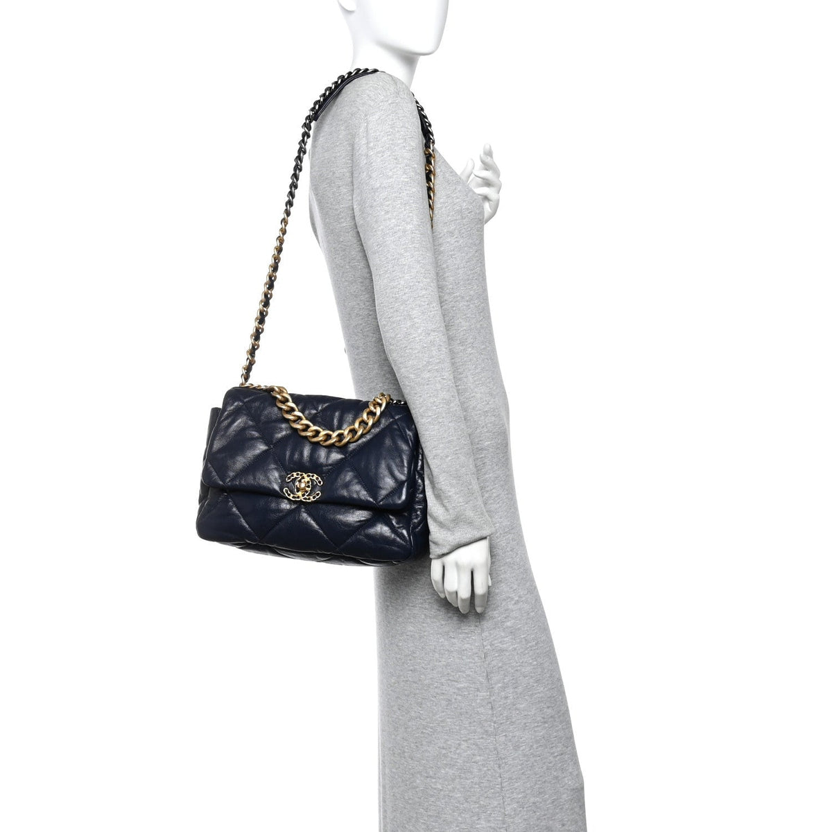 Goatskin Quilted Large Chanel 19 Flap Navy Blue