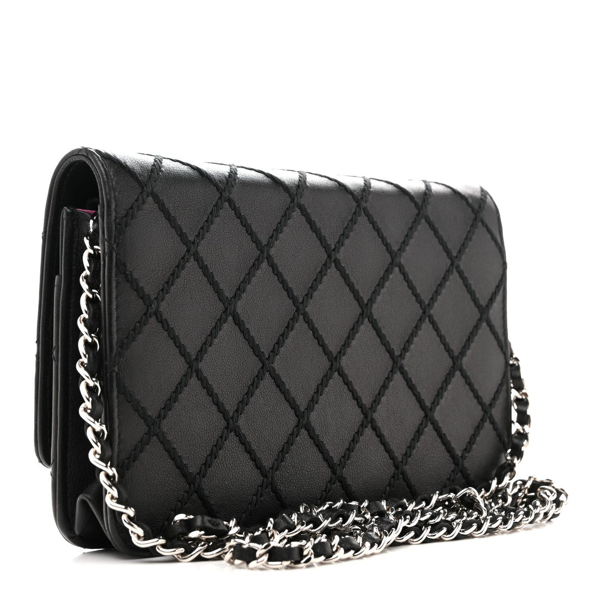 Calfskin Whipstitch Wallet On Chain WOC Black