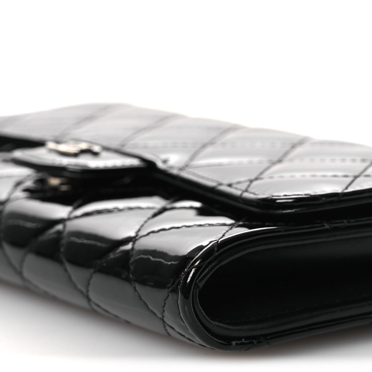 Patent Quilted Wallet On Removable Chain WOC Black