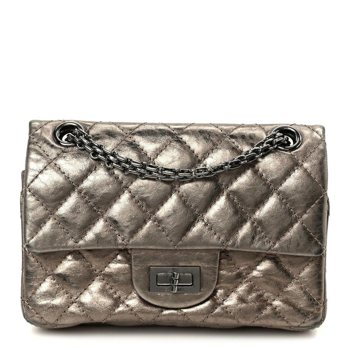 Aged Calfskin Quilted 2.55 Reissue Mini Flap Dark Silver