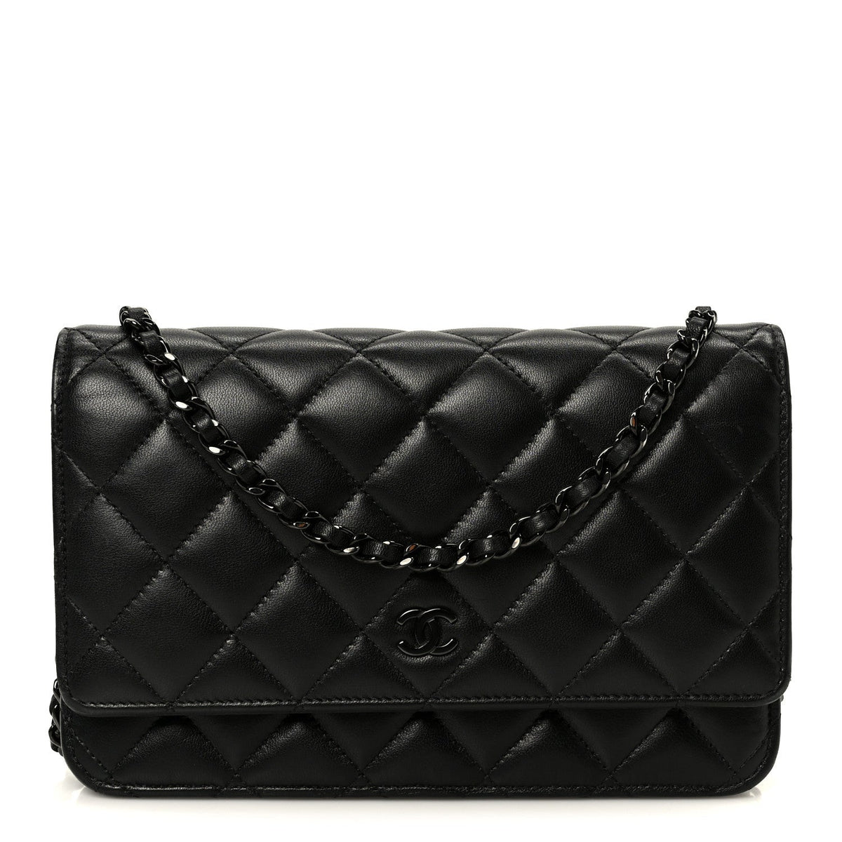 Pearly Lambskin Quilted Wallet On Chain WOC So Black