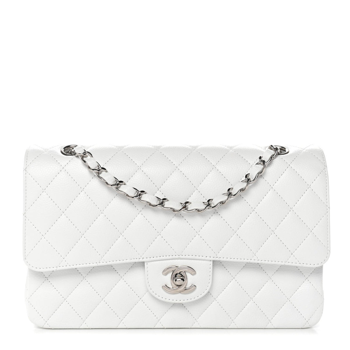 Caviar Quilted Medium Double Flap White