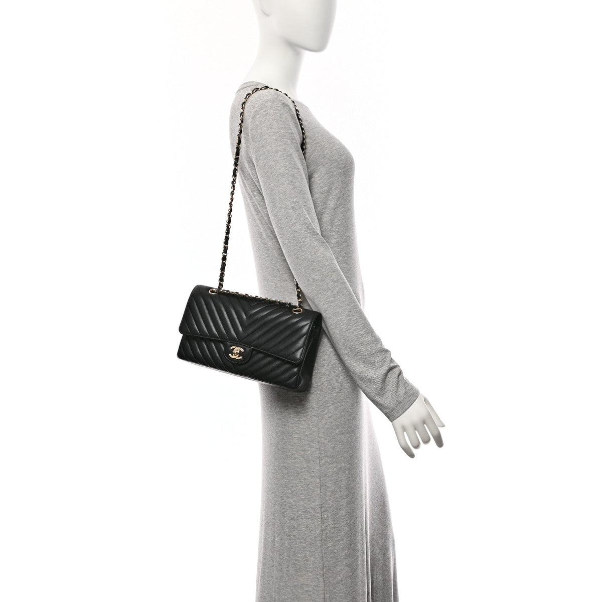 Lambskin Chevron Quilted Medium Double Flap Black