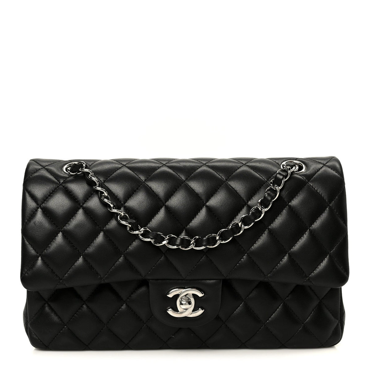 Lambskin Quilted Medium Double Flap Black