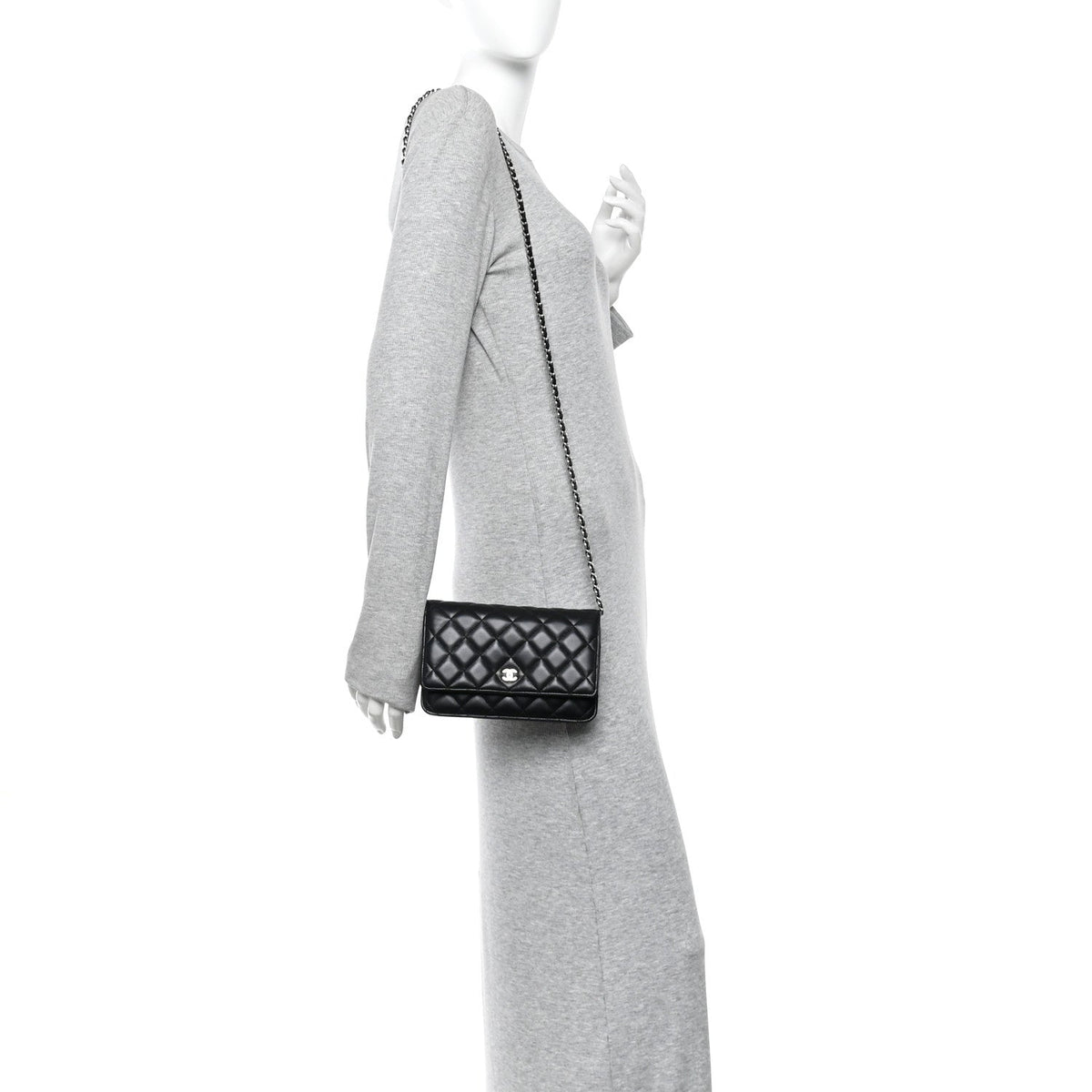 Lambskin Quilted Wallet On Chain WOC Black