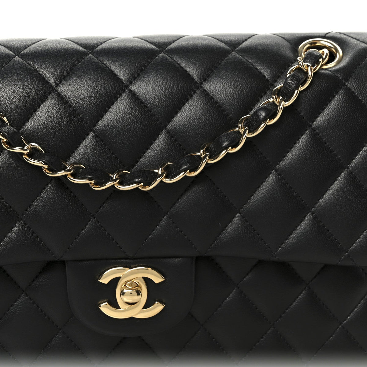 Lambskin Quilted Medium Double Flap Black